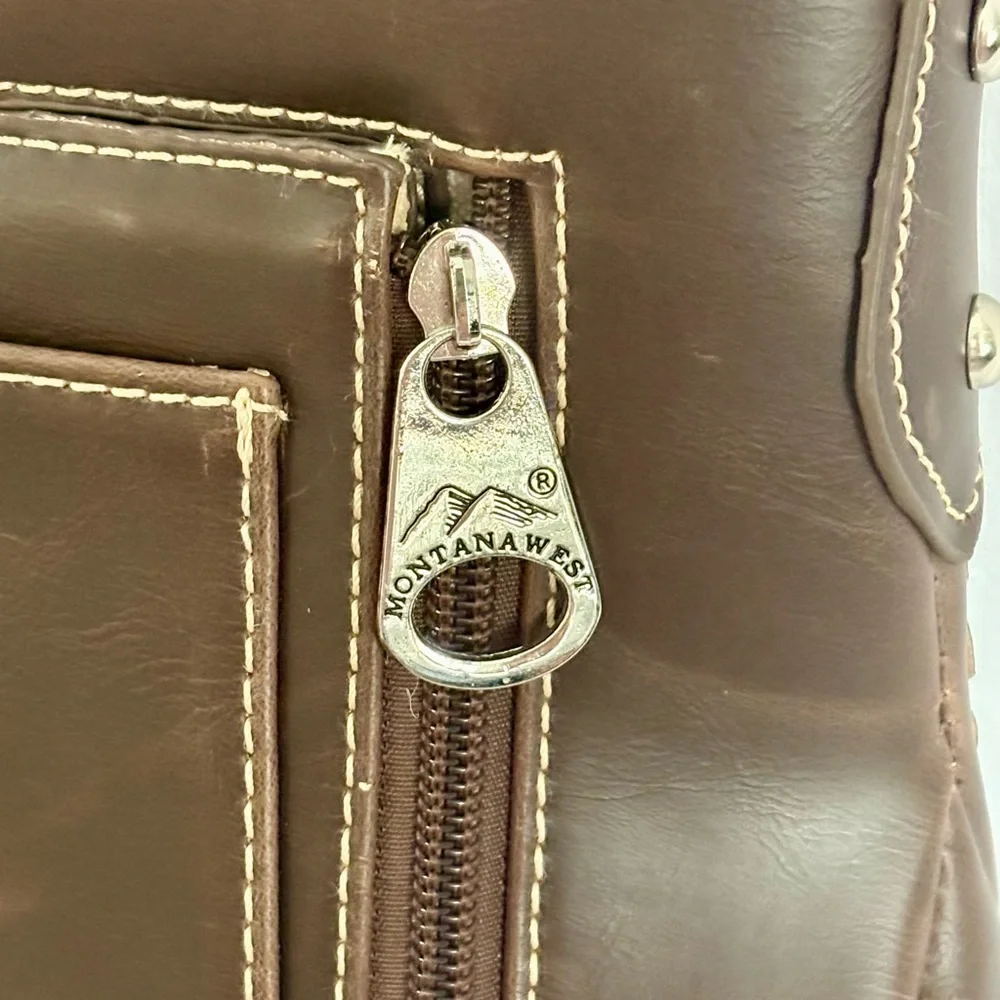 Montana West Western Style Tooled Leather And Studded Crossbody - Picture 4 of 15